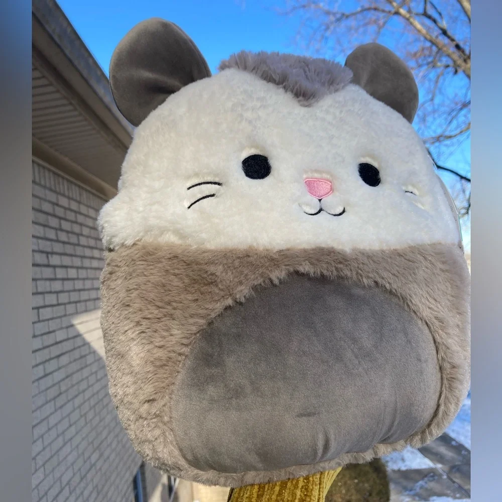 RARE Squishmallows Fuzzamallows Luanne 12" Fluffy White Grey Opossum Rat Mouse - Picture 4 of 17